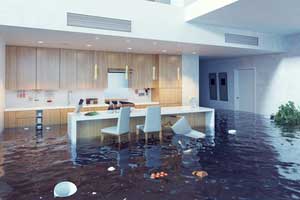 Kitchen flooded by a storm