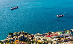 aerial view of cargo ships near port