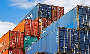 commerical cargo shipping containers stacked