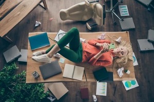 careless businesswomen laying on table