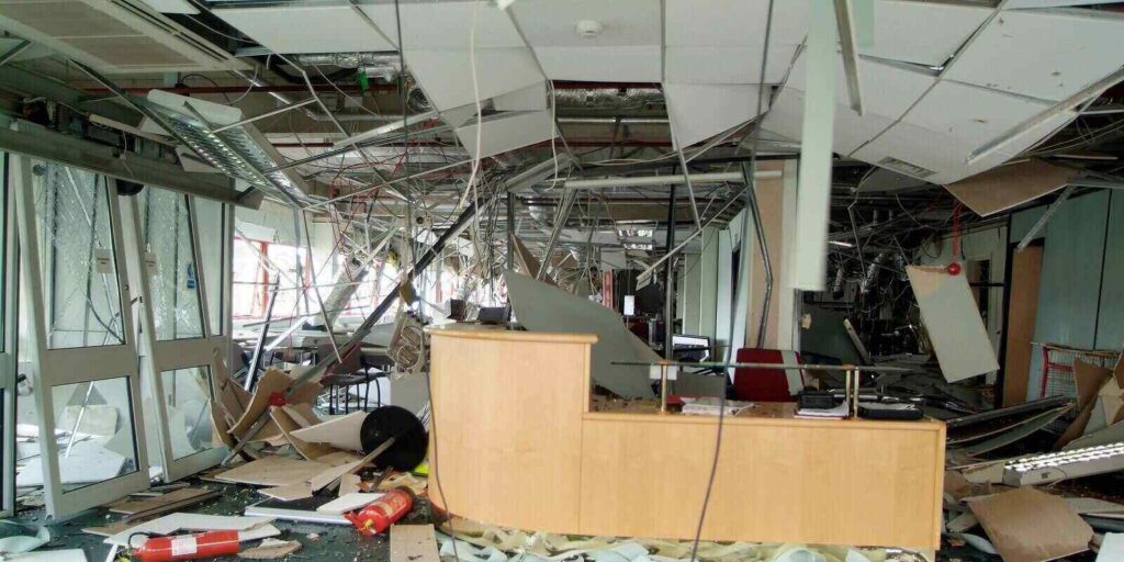 commercial office damaged due to earthquake