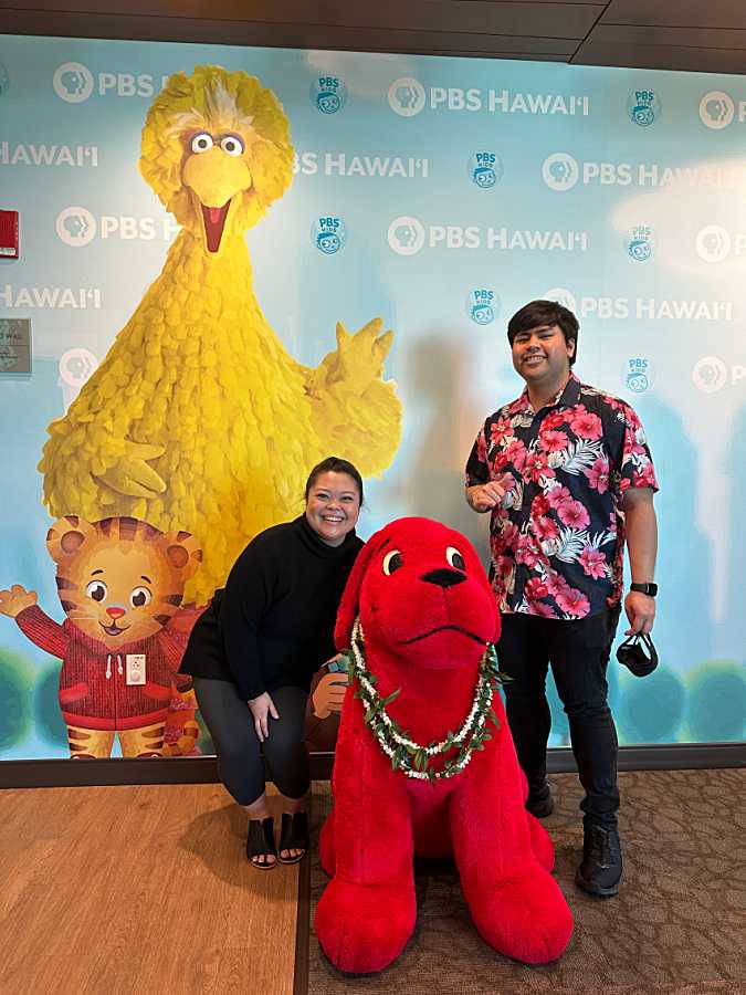 pbs hawaii tour photo with clifford the big red dog and the podcast team