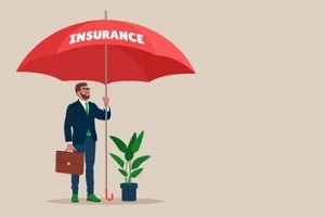 man holding umbrella insurance