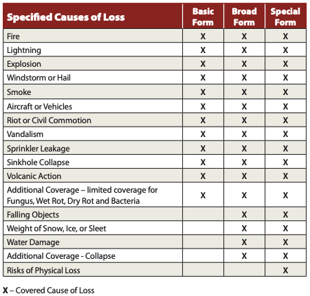 Specified causes of loss