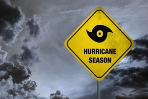 Hawaii hurricane season banner with storm clouds background