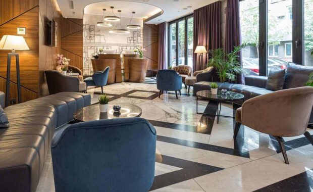 interior of a modern luxury hotel reception