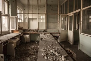 interior of an abandoned office building in Hawaii