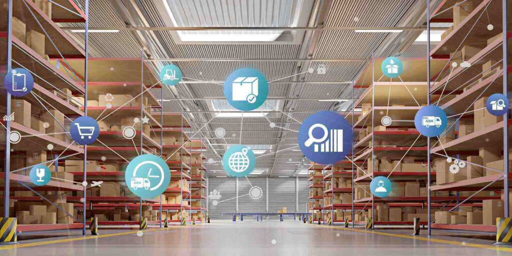 logistic organisation on a warehouse background 3d rendering