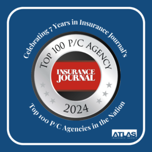 this is a picture of insurance journal's top100 P/C insurance agencies in the nation logo with Atlas being on the list