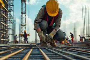 construction workers are tying structural steel in the construction site