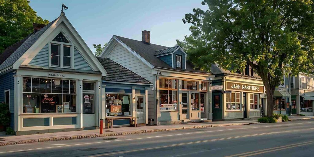 series of small business shops in a historic downtown