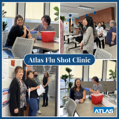 this is a collage photo of Atlas employees getting their flu shot in the office