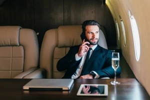 Hawaii businessman flying in a private jet covered by pcs insurance