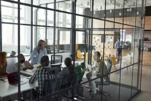 group of happy smiling multiracial business people discussing project