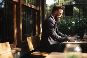 Hawaii businessman working in small business insurance office