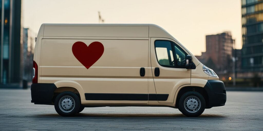 mobile blood drive, a mobile blood donation van featuring a prominent red heart emblem