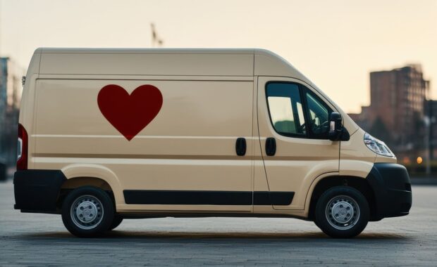 mobile blood drive, a mobile blood donation van featuring a prominent red heart emblem