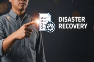 businessman successfully checking disaster recovery list