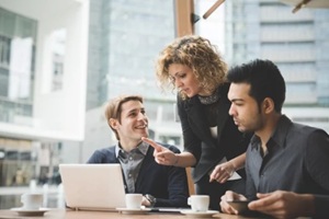 multiracial business people working outdoor in town