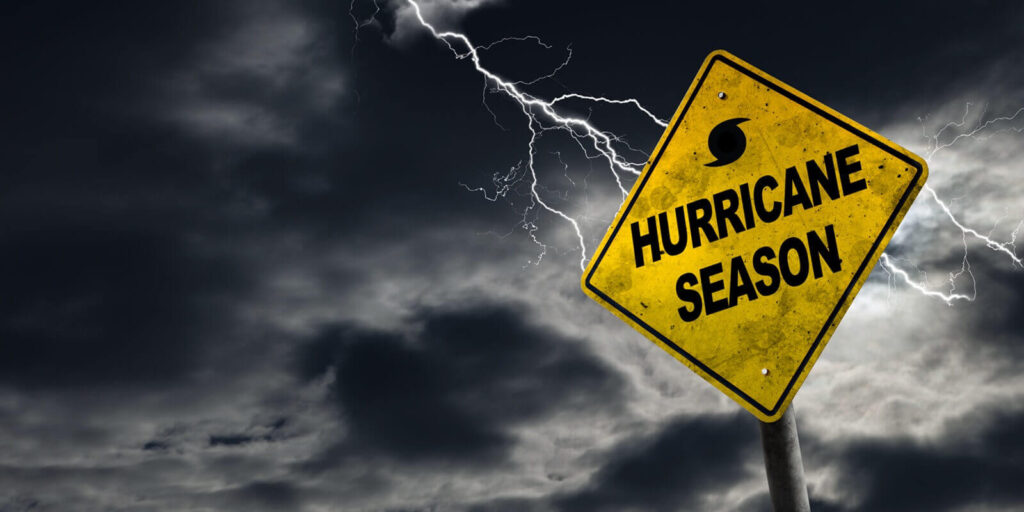 hurricane season sign with stormy background