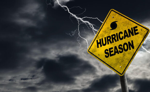 hurricane season sign with stormy background