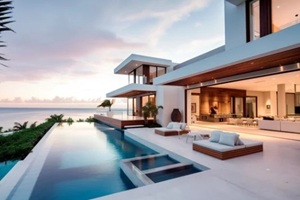 luxury modern white beach hotel with swimming pool