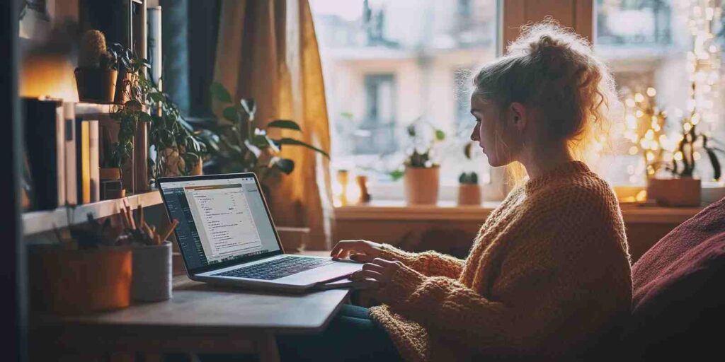 Female Freelancer Working at Home Exploring Business Insurance Options