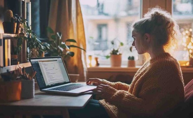 Female Freelancer Working at Home Exploring Business Insurance Options