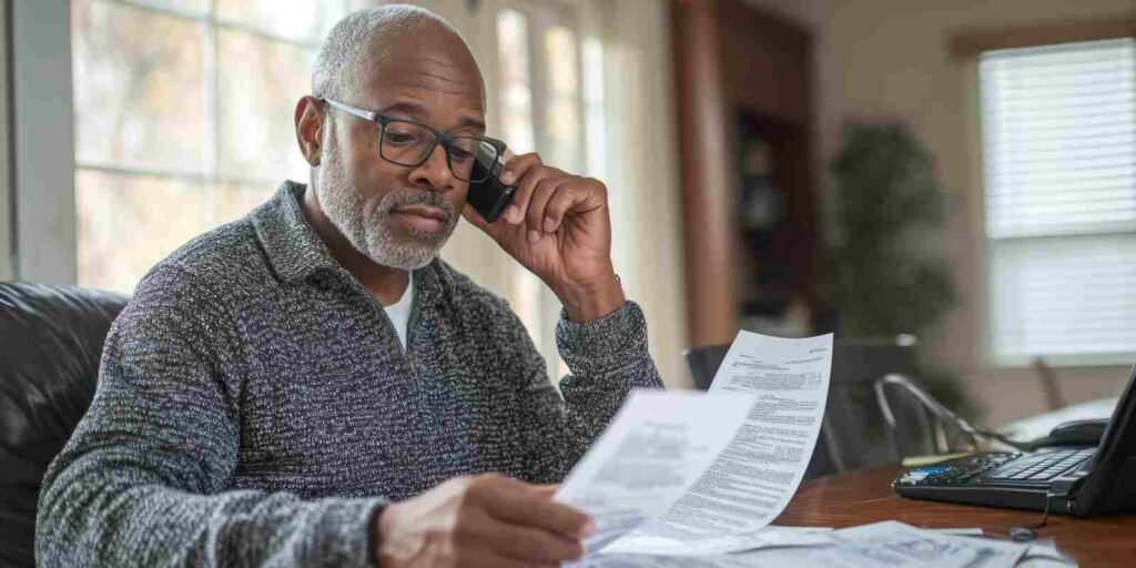 Agent Explaining Business Insurance Claim Process Client on Phone