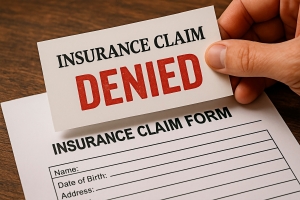 Hand Holding A Slip with Insurance Claim Denied Text