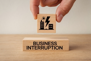 Hand Placing Wooden Blocks with Words Business Interruption