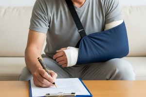 Industrial Worker with Broken Arm Filling Compensation Insurance Form