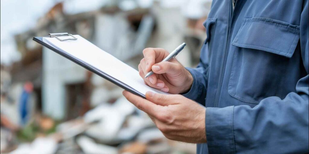 Insurance Adjuster Assessing Property Damage for Claim