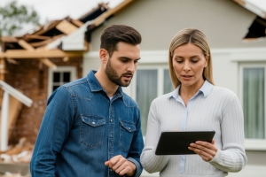 Local Insurance Agent Helping Client in Natural Crisis Management