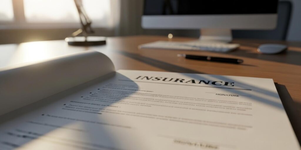 Office Desk with Insurance Document and Computer