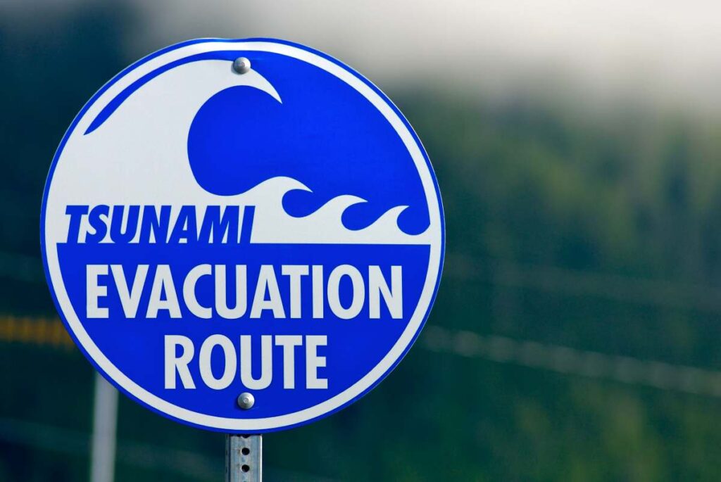 Sign depicting Tsunami evacuation route