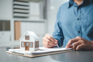 Person Evaluating Property Insurance Coverage in Policy